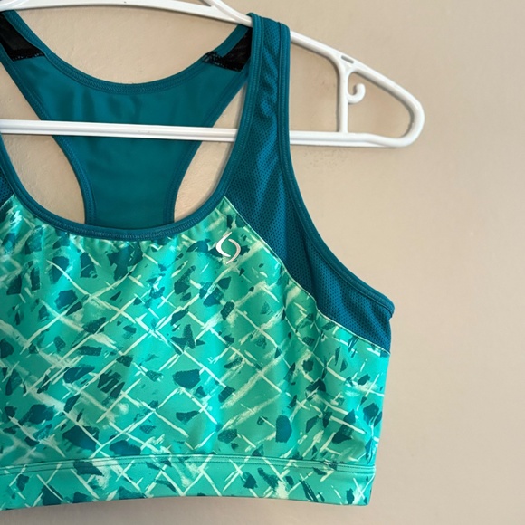 4/$10🎄Moving Comfort Teal Abstract Print Racerback Sports Bra - Picture 5 of 11